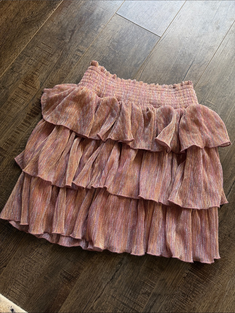 Smocked Tiered Mini Skirt in Dusty Pink